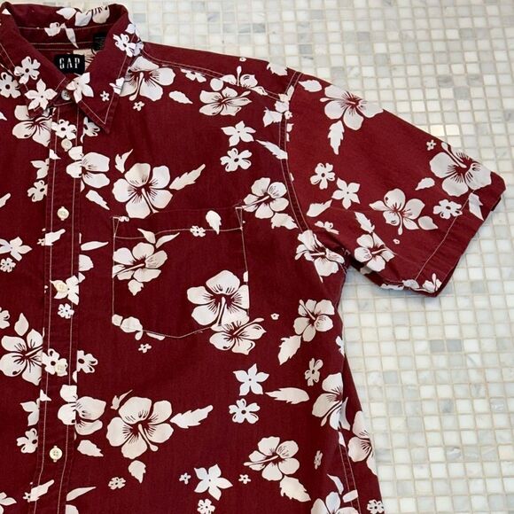 GAP Vintage Red Hawaiian Button Down Short Cotton Sleeve Shirt - Picture 2 of 11